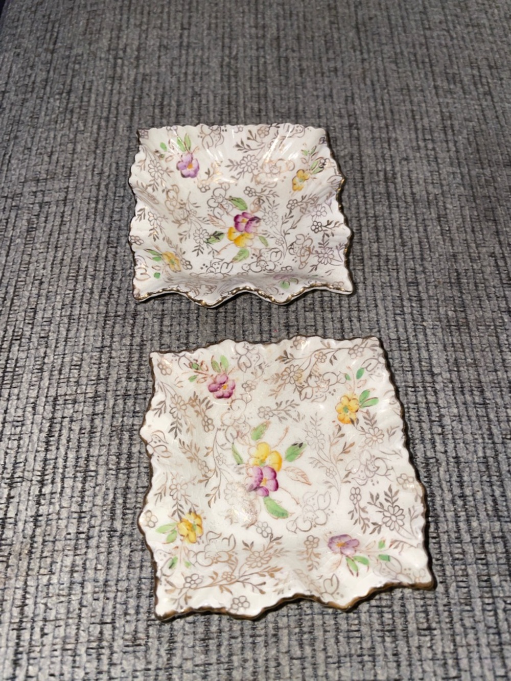 Floral Ceramic Trinket Dishes in White with Pastel Accents from the 1930s